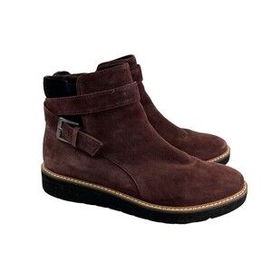 Naturalizer Aster Ankle Boot Suede Burgundy Bootie Zip Buckle Womens 8.5W Wide